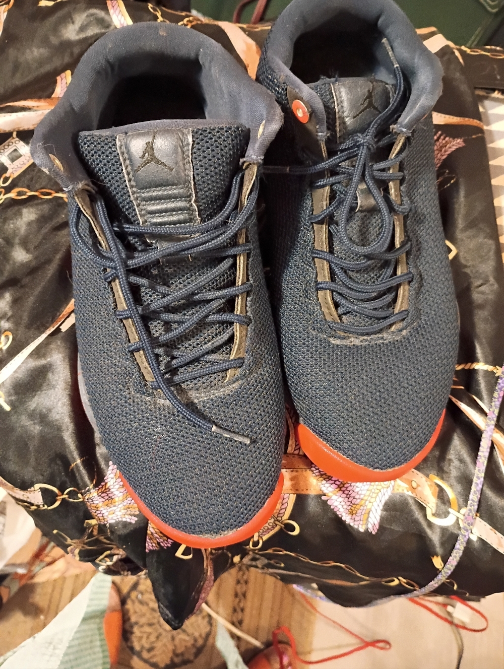 Jordan Men's Navy Knit Sneakers with Orange Toe
